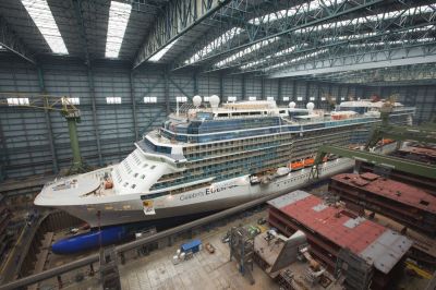 Celebrity Eclipse leaves building dock